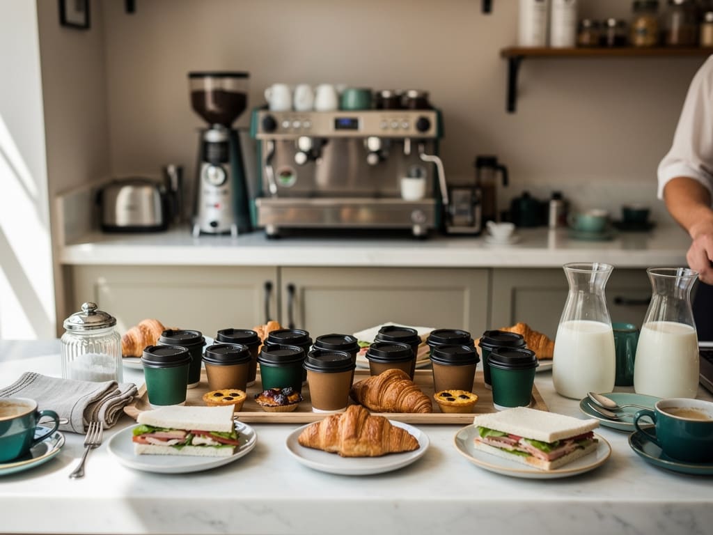 Momenti di servizio in caffetteria tra colazione, pranzo veloce e bevande da asporto